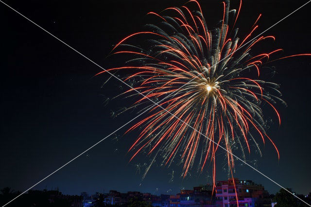 fireworks display over building