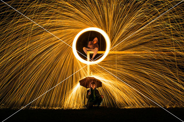 firework spark under person holding umbrella